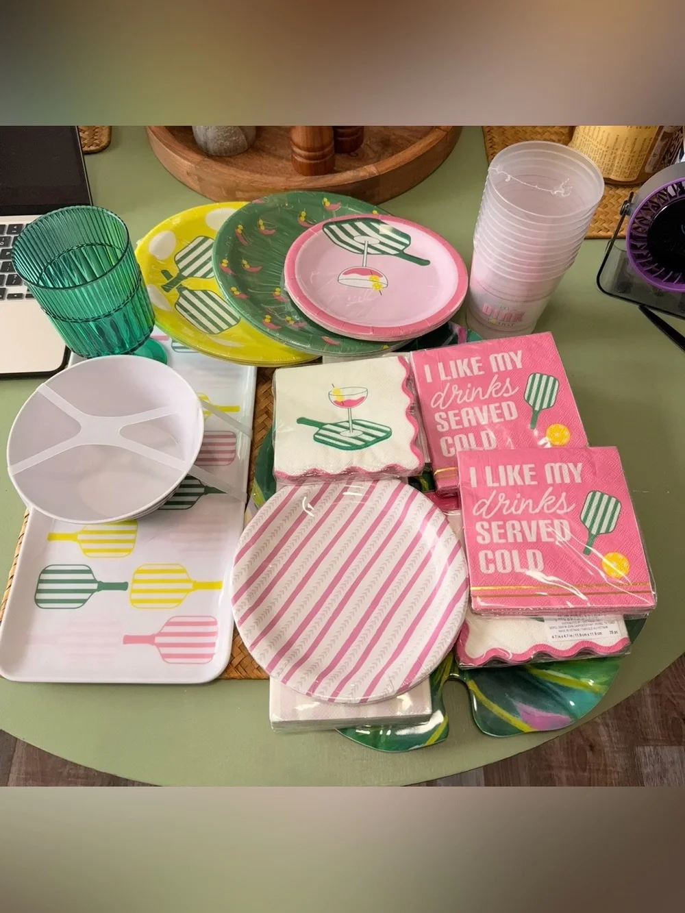 Celebrate It Pink & Green Tropical Drink Party Tableware Set